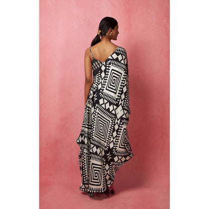 Vedika M Black & White Draped Maxi Dress