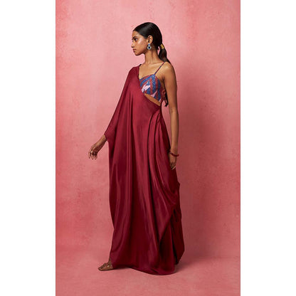 Vedika M Red Solid Dyed Draped Maxi Dress