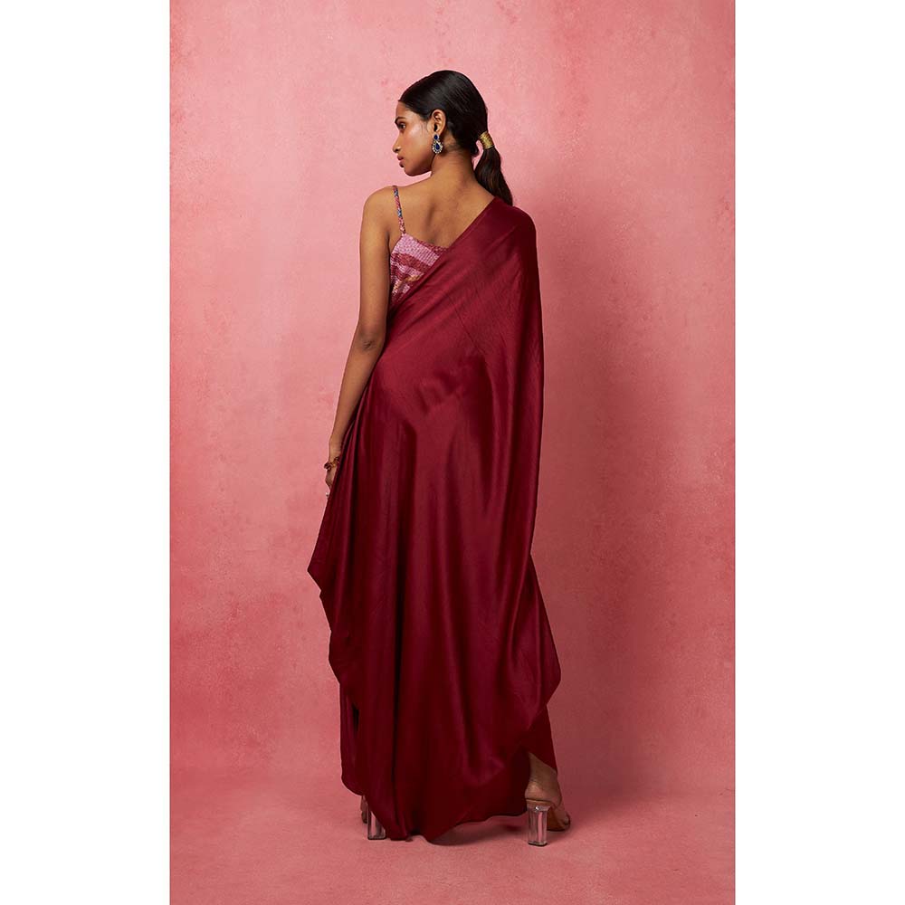 Vedika M Red Solid Dyed Draped Maxi Dress