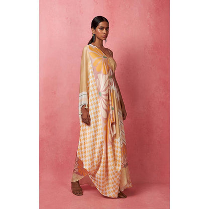 Vedika M Multi-Color One Shoulder Drape Maxi Dress (Set of 2)