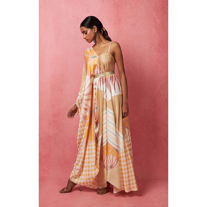 Vedika M Multi-Color One Shoulder Drape Maxi Dress (Set of 2)