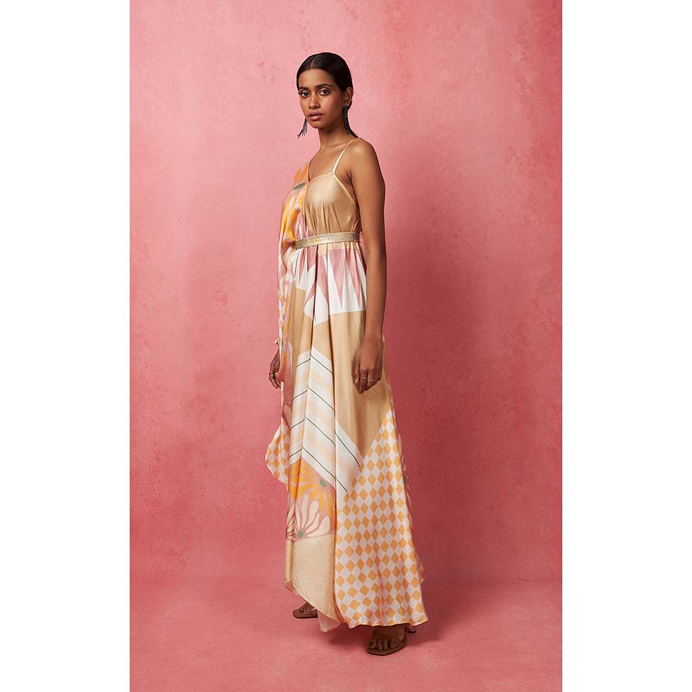 Vedika M Multi-Color One Shoulder Drape Maxi Dress (Set of 2)