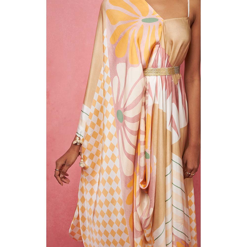 Vedika M Multi-Color One Shoulder Drape Maxi Dress (Set of 2)