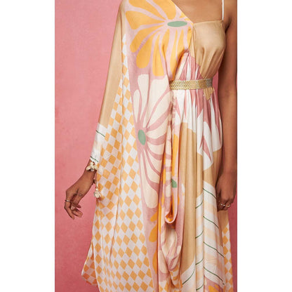 Vedika M Multi-Color One Shoulder Drape Maxi Dress (Set of 2)