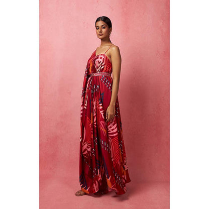 Vedika M Multi-Color One Shoulder Drape Maxi Dress (Set of 2)