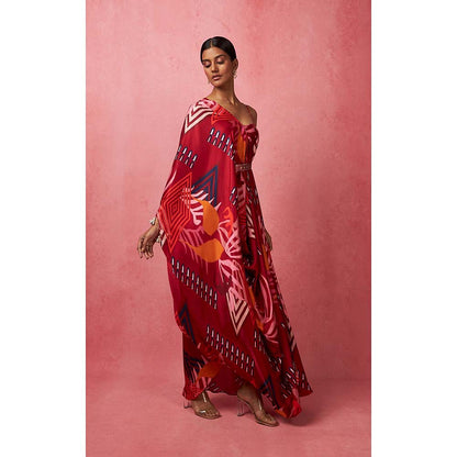 Vedika M Multi-Color One Shoulder Drape Maxi Dress (Set of 2)