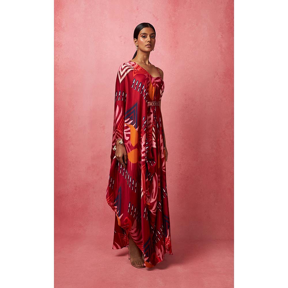 Vedika M Multi-Color One Shoulder Drape Maxi Dress (Set of 2)