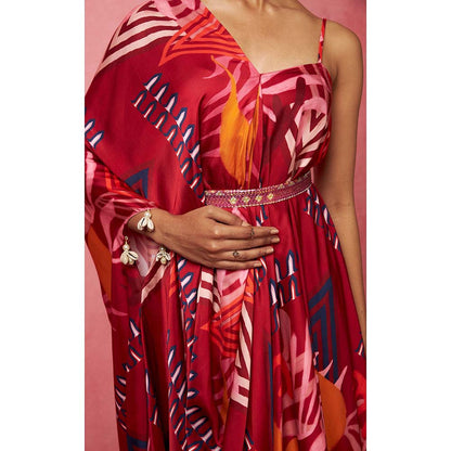Vedika M Multi-Color One Shoulder Drape Maxi Dress (Set of 2)