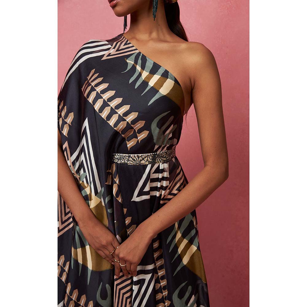 Vedika M Multi-Color One Shoulder Drape Maxi Dress (Set of 2)