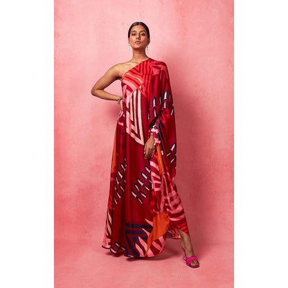 Vedika M Multi-Color One Shoulder Drape Maxi Dress