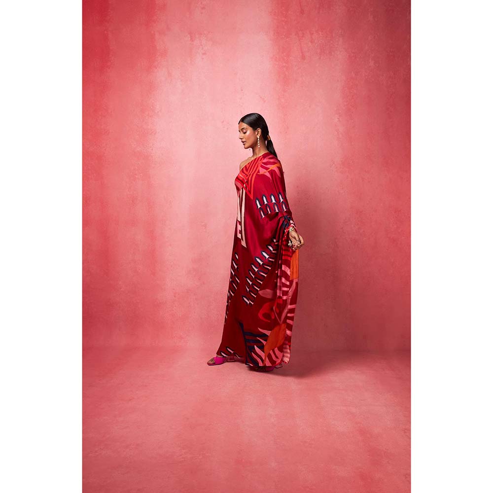 Vedika M Multi-Color One Shoulder Drape Maxi Dress