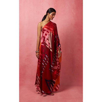 Vedika M Multi-Color One Shoulder Drape Maxi Dress