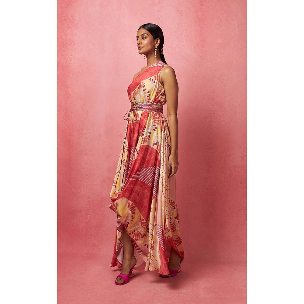 Vedika M Multi-Color One Shoulder Drape Maxi Dress (Set of 2)