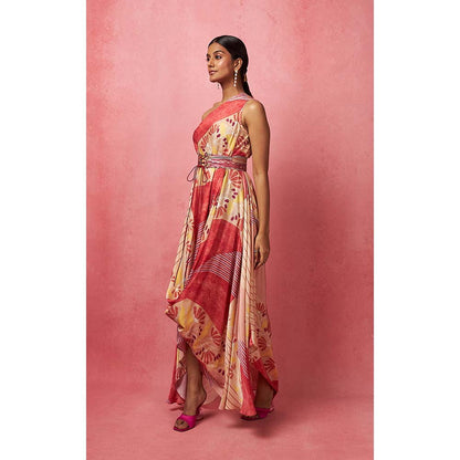 Vedika M Multi-Color One Shoulder Drape Maxi Dress (Set of 2)