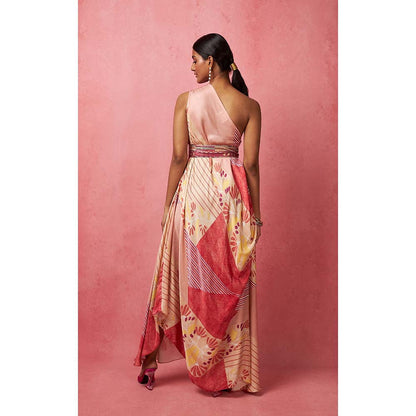 Vedika M Multi-Color One Shoulder Drape Maxi Dress (Set of 2)