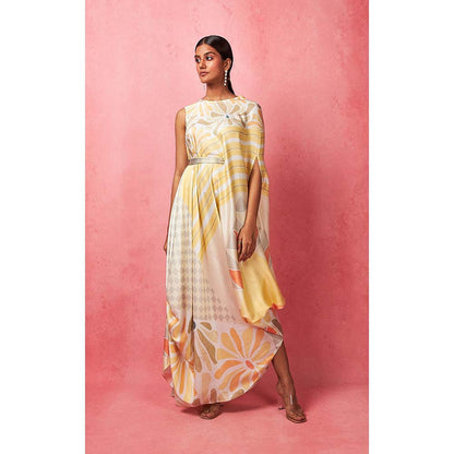 Vedika M Multi-Color One Shoulder Drape Maxi Dress (Set of 2)