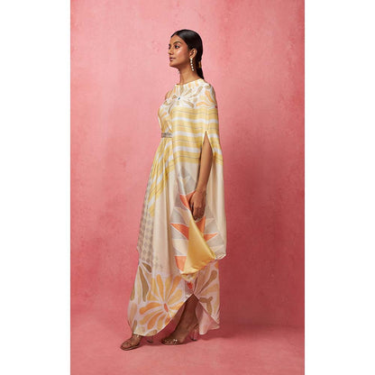 Vedika M Multi-Color One Shoulder Drape Maxi Dress (Set of 2)