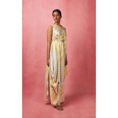 Vedika M Multi-Color One Shoulder Drape Maxi Dress (Set of 2)