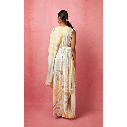 Vedika M Multi-Color One Shoulder Drape Maxi Dress (Set of 2)