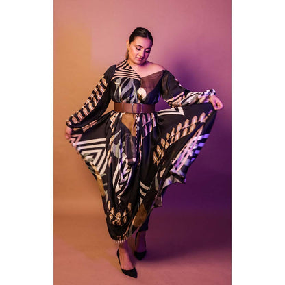 Vedika M Multi-Color Asymmetric Drape Maxi Dress (Set of 2)