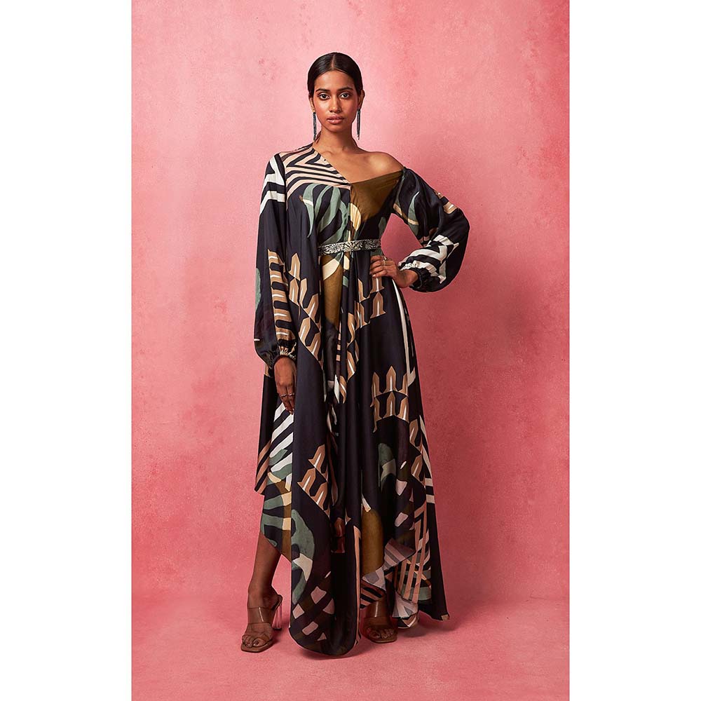 Vedika M Multi-Color Asymmetric Drape Maxi Dress (Set of 2)