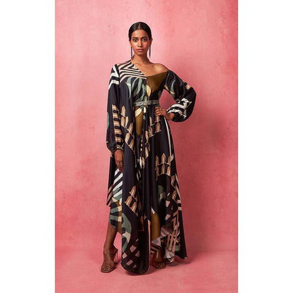 Vedika M Multi-Color Asymmetric Drape Maxi Dress (Set of 2)