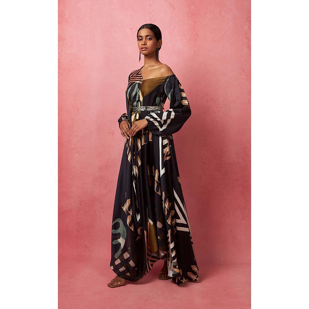 Vedika M Multi-Color Asymmetric Drape Maxi Dress (Set of 2)