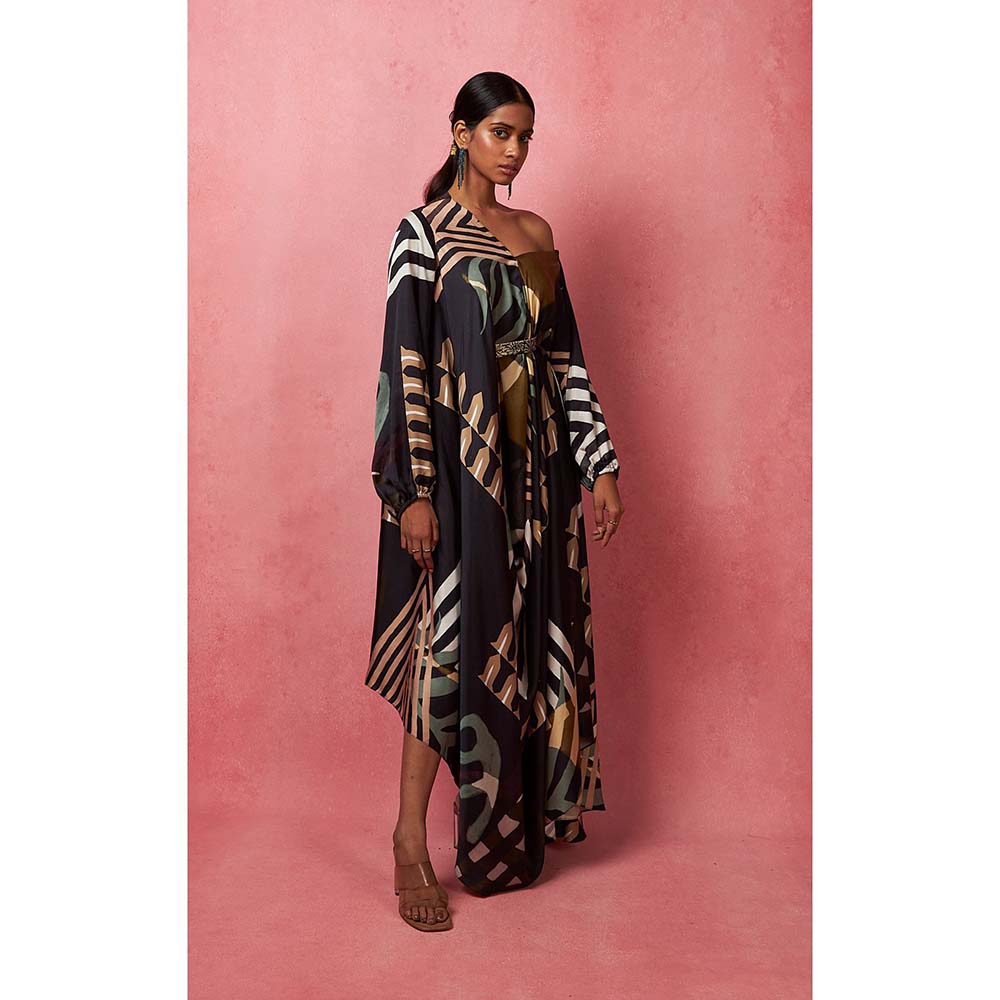 Vedika M Multi-Color Asymmetric Drape Maxi Dress (Set of 2)