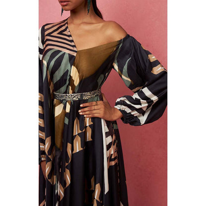 Vedika M Multi-Color Asymmetric Drape Maxi Dress (Set of 2)