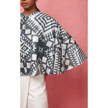 Vedika M Black & White Sequinned Cape with Skirt (Set of 2)
