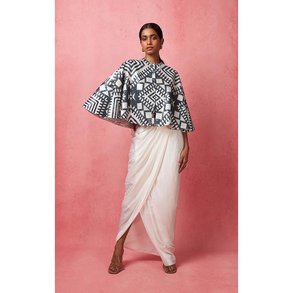 Vedika M Black & White Sequinned Cape with Skirt (Set of 2)