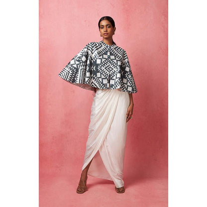 Vedika M Black & White Sequinned Cape with Skirt (Set of 2)