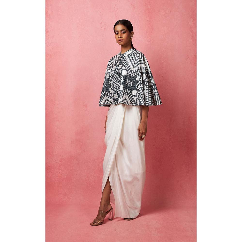 Vedika M Black & White Sequinned Cape with Skirt (Set of 2)