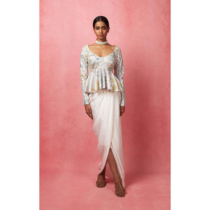 Vedika M Multi-Color Sequinned Top with Skirt (Set of 2)