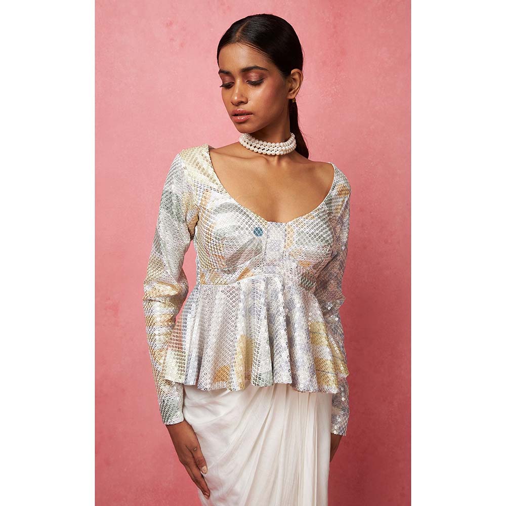 Vedika M Multi-Color Sequinned Top with Skirt (Set of 2)