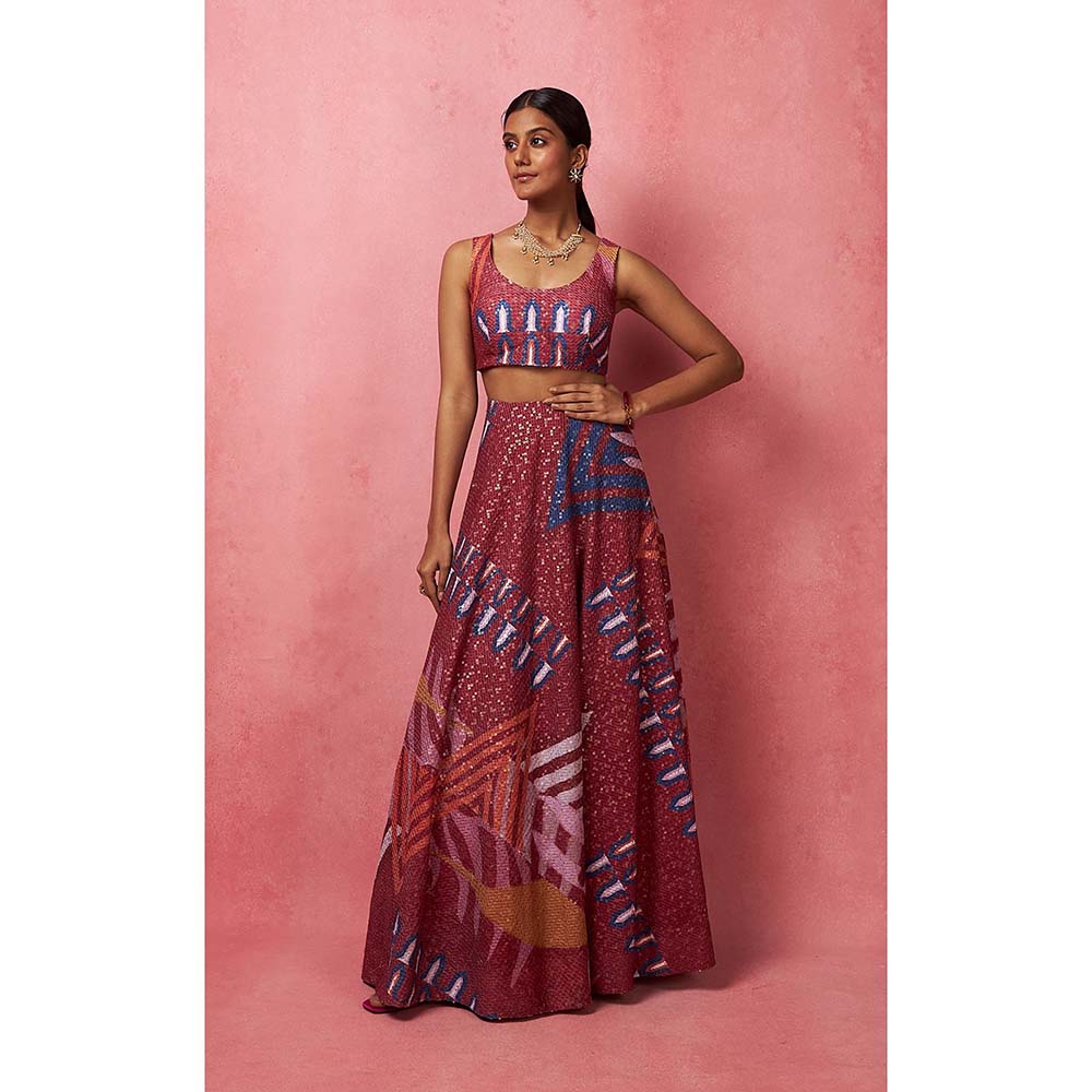Vedika M Multi-Color Lehenga with Bustier and Dupatta (Set of 3)