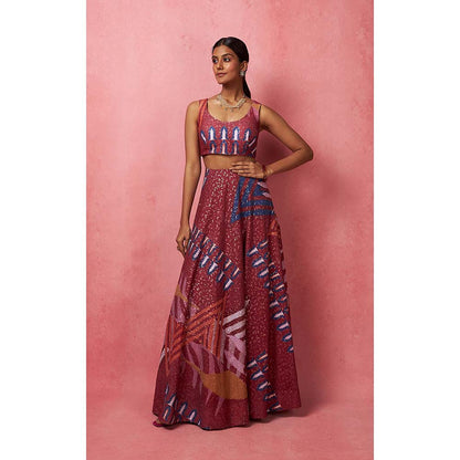 Vedika M Multi-Color Lehenga with Bustier and Dupatta (Set of 3)