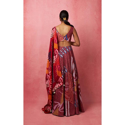 Vedika M Multi-Color Lehenga with Bustier and Dupatta (Set of 3)