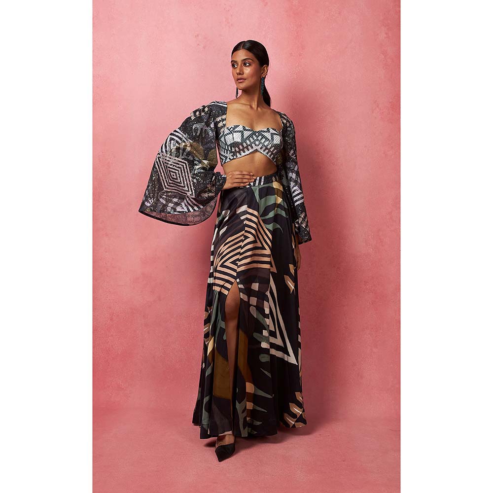 Vedika M Black Lehenga With Crop Top (Set of 2)