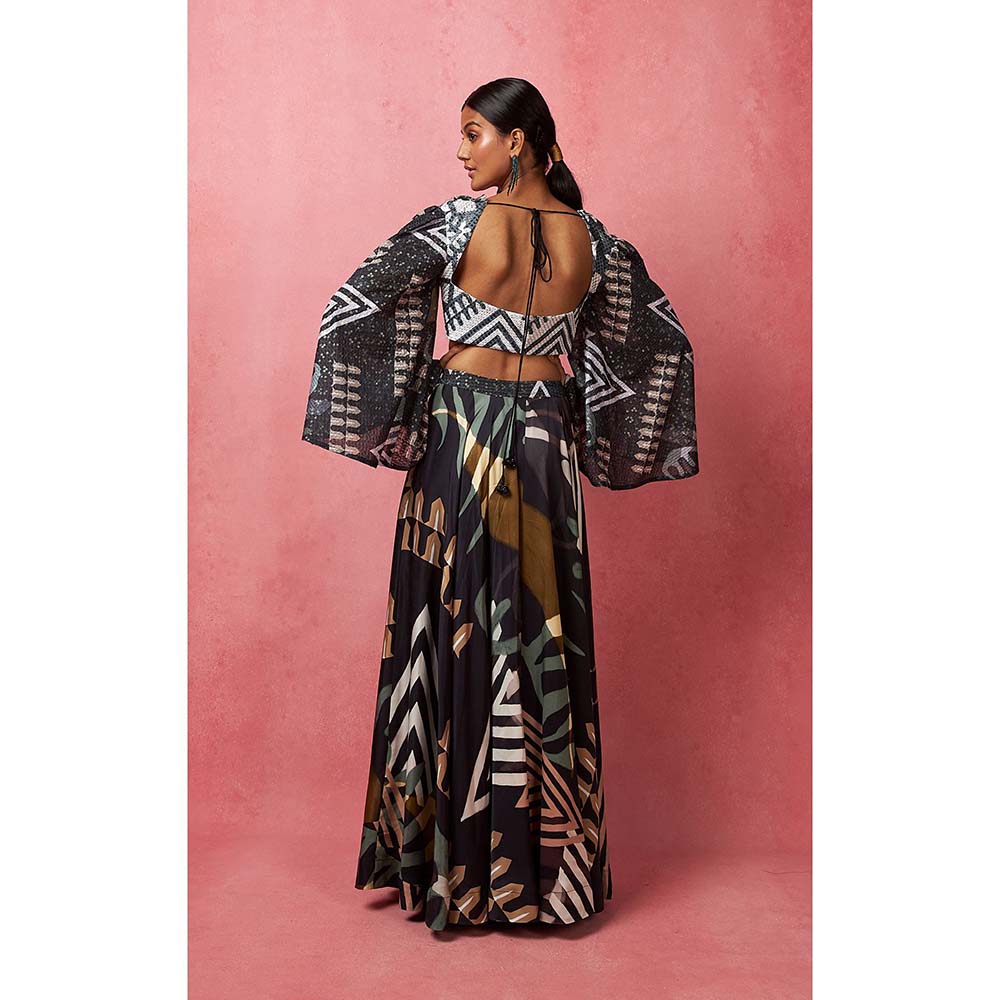 Vedika M Black Lehenga With Crop Top (Set of 2)