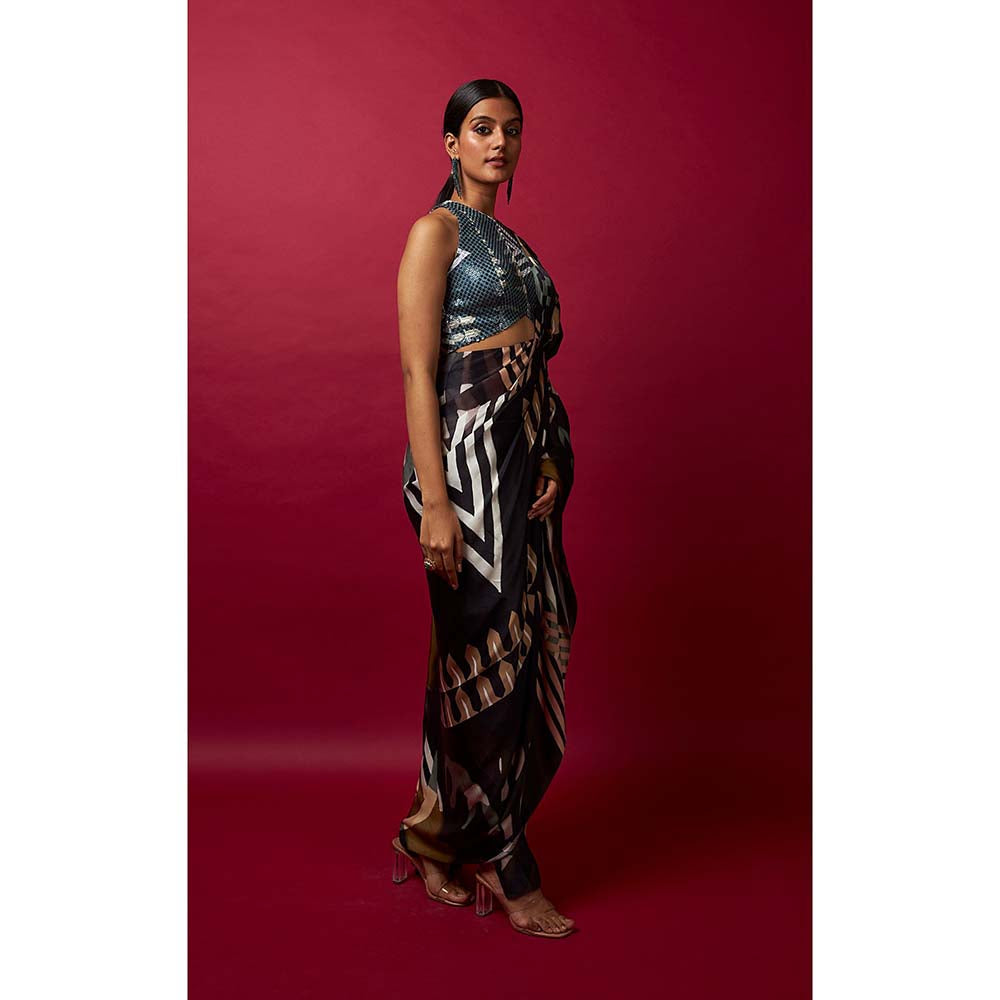 Vedika M Multi-Color Pre Stitched Saree with Stitched Blouse