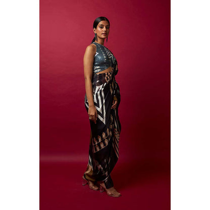 Vedika M Multi-Color Pre Stitched Saree with Stitched Blouse