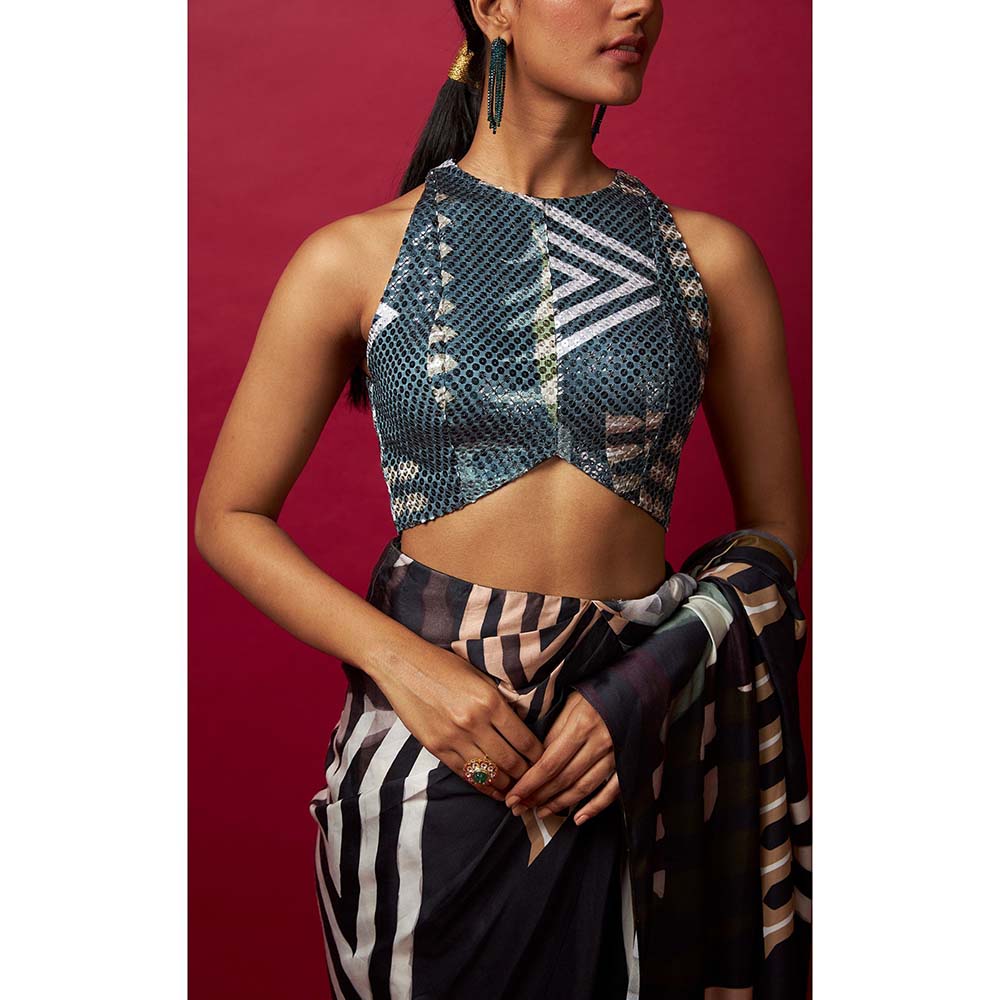 Vedika M Multi-Color Pre Stitched Saree with Stitched Blouse