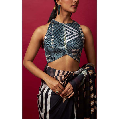 Vedika M Multi-Color Pre Stitched Saree with Stitched Blouse