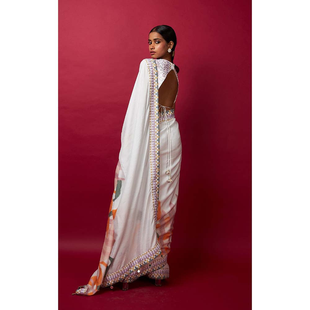 Vedika M White Saree with Stitched Blouse