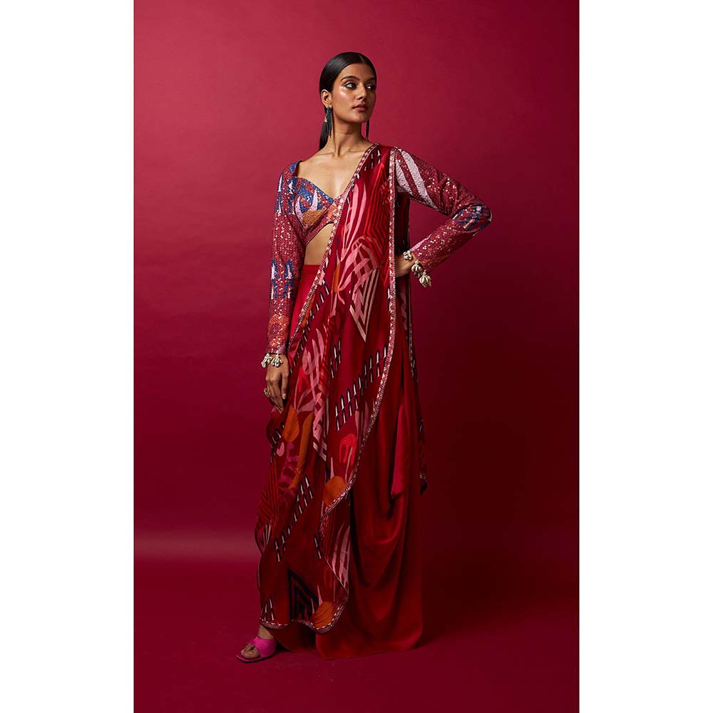 Vedika M Multi-Color Pre Stitched Saree with Stitched Blouse