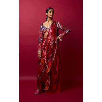 Vedika M Multi-Color Pre Stitched Saree with Stitched Blouse