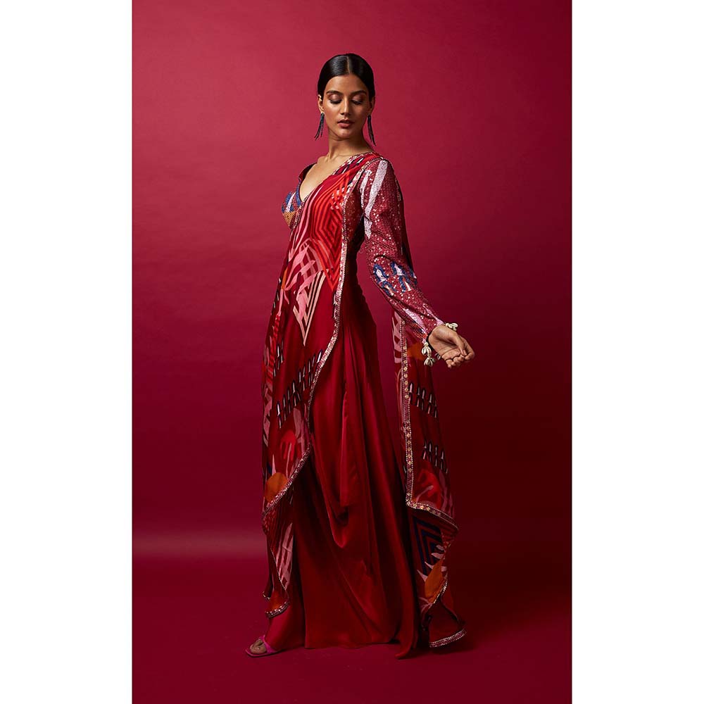 Vedika M Multi-Color Pre Stitched Saree with Stitched Blouse