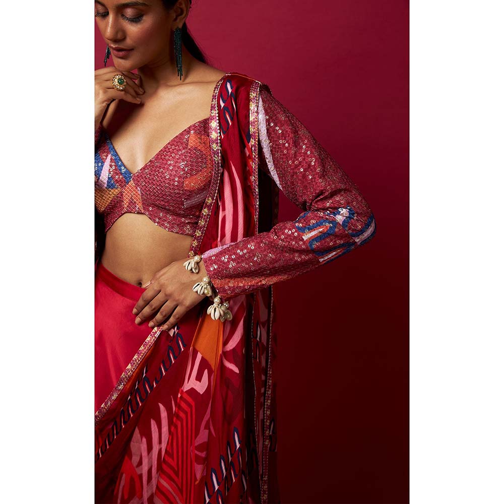 Vedika M Multi-Color Pre Stitched Saree with Stitched Blouse