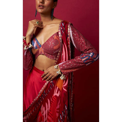 Vedika M Multi-Color Pre Stitched Saree with Stitched Blouse